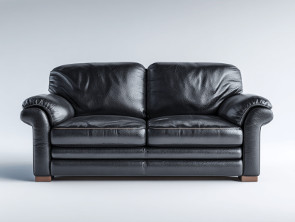 Canapé simili cuir noir 2 places 167×92×90 cm – accoudoirs arrondis – style classique confortable-Shelterano