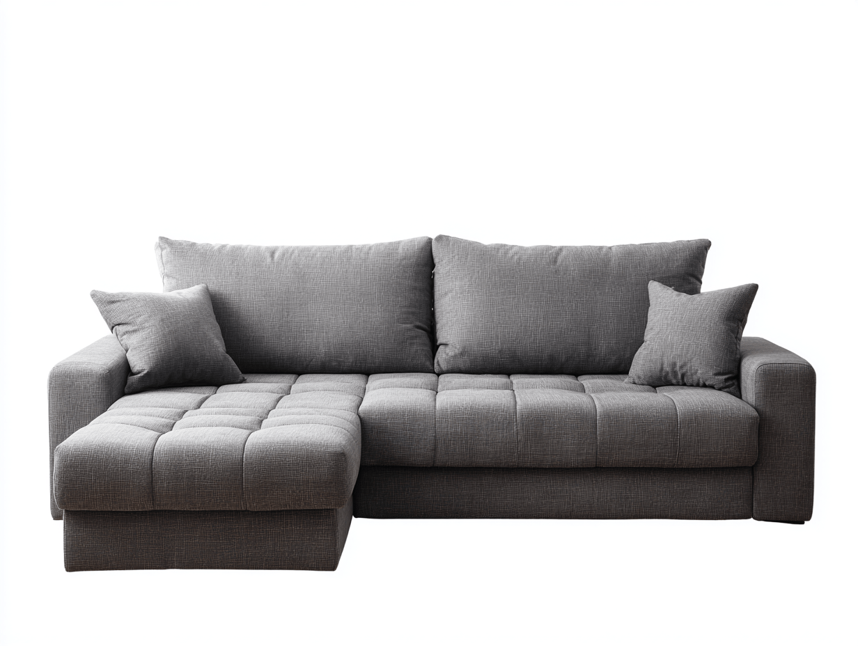 Canapé d’angle en tissu 255×160 cm – gris clair – style moderne avec méridienne et coussins inclus-Shelterano