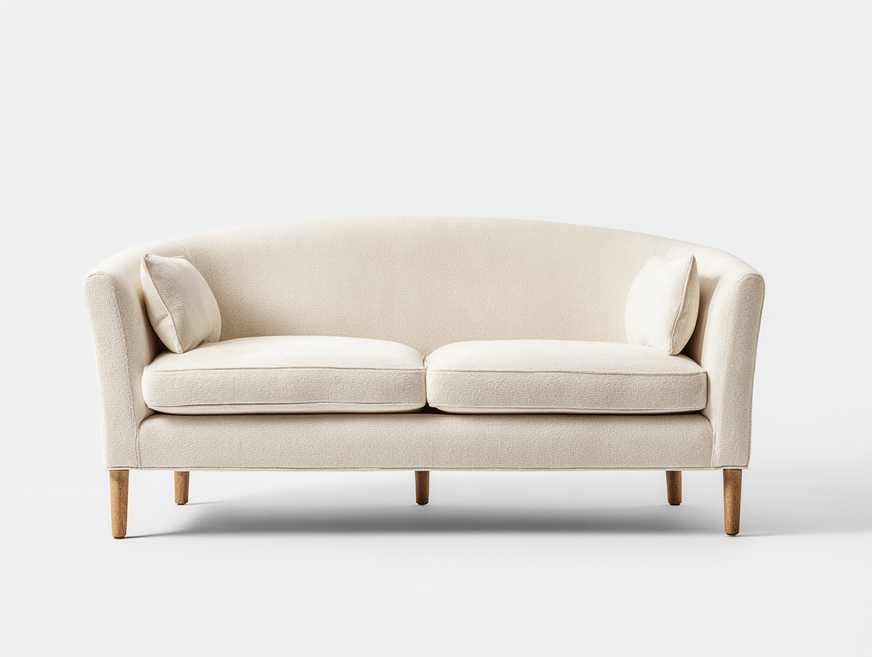 Canapé 2 places tissu 165×90 cm – crème – style scandinave avec dossier arrondi et coussins-Shelterano