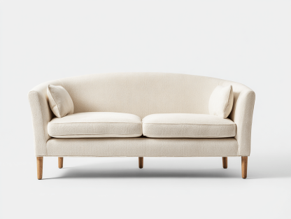 Canapé 2 places tissu 165×90 cm – crème – style scandinave avec dossier arrondi et coussins-Shelterano