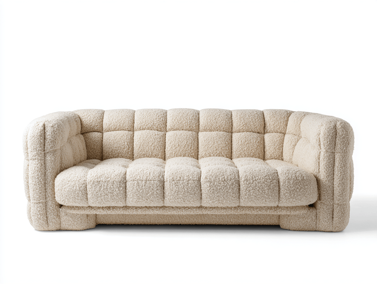 Canapé tissu bouclé 210×90×78 cm – beige clair – design moderne capitonné-Shelterano