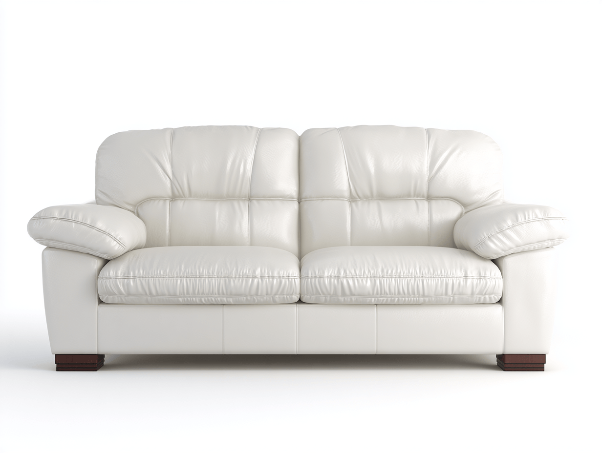 Canapé simili cuir 195×95 cm – blanc – style contemporain avec coussins d’assise épais et accoudoirs larges-Shelterano