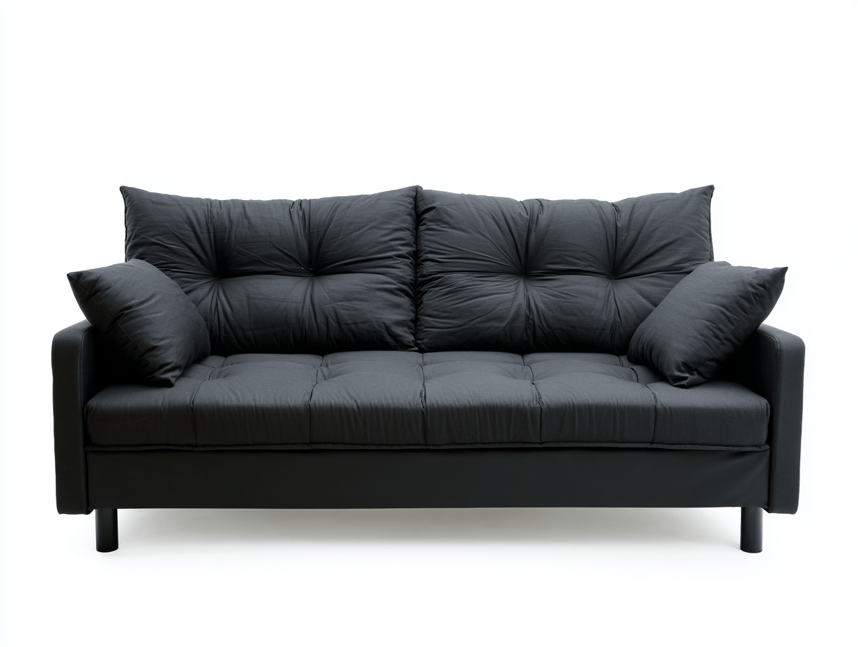 Canapé 3 places tissu 200×90 cm – noir – style moderne avec coussins-Shelterano