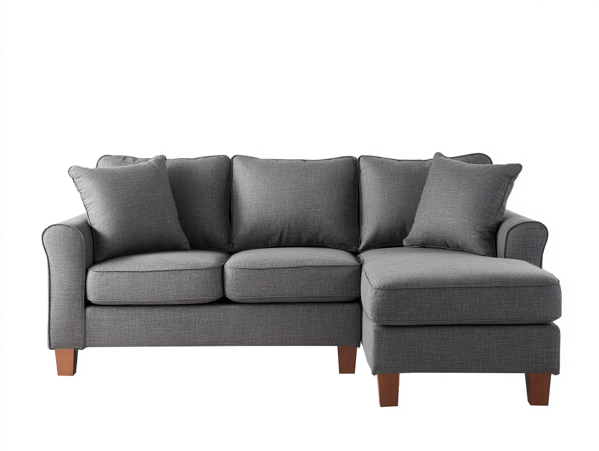 Canapé d’angle en tissu 255×160 cm – gris foncé – style classique avec méridienne et coussins inclus-Shelterano