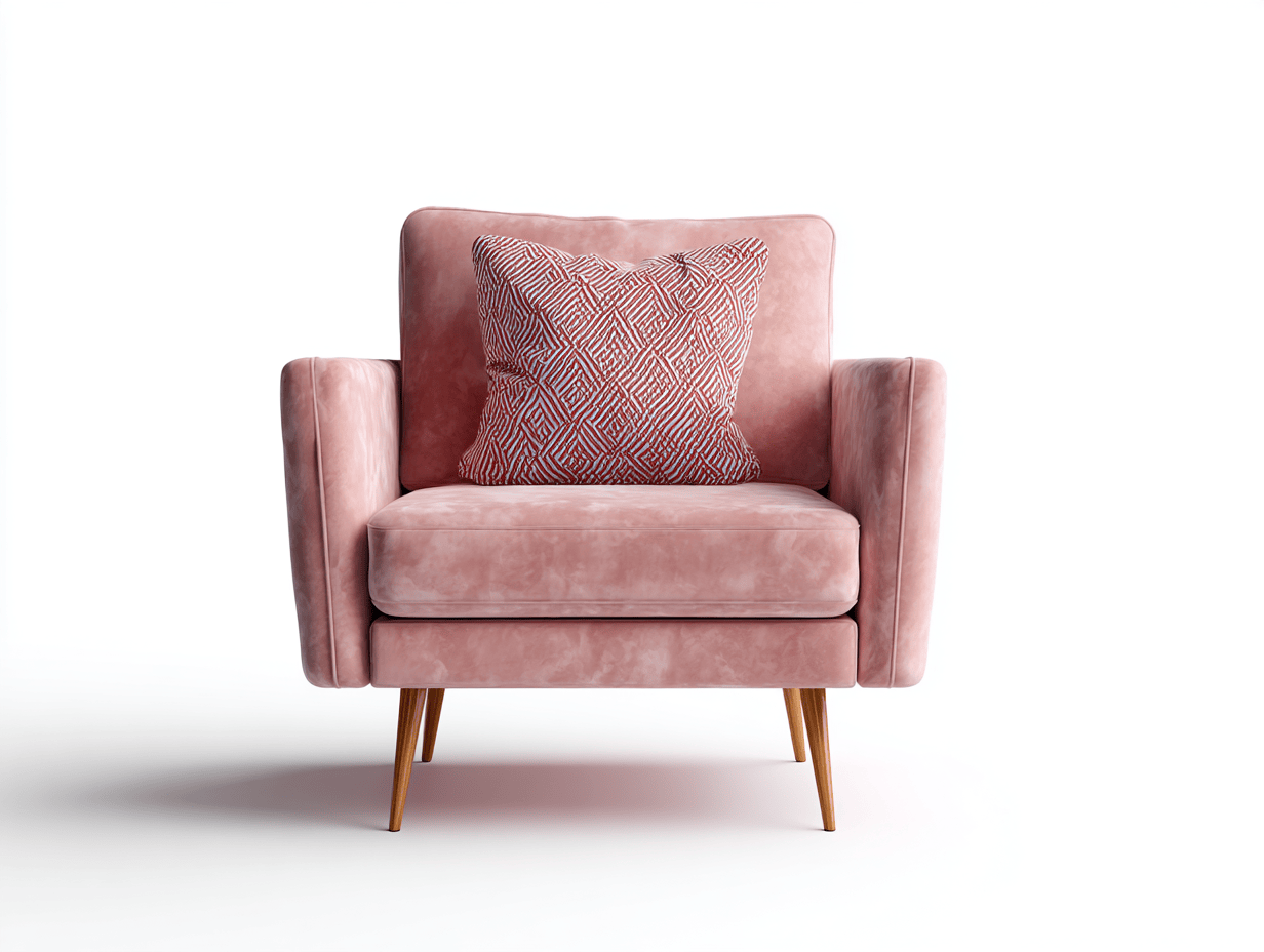 Fauteuil en velours 85×80×92 cm – rose poudré – avec coussin décoratif et pieds en bois-Shelterano