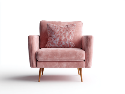 Fauteuil en velours 85×80×92 cm – rose poudré – avec coussin décoratif et pieds en bois-Shelterano