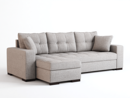 Canapé d’angle en tissu 260×155 cm – gris clair – avec méridienne et coussins – style moderne-Shelterano