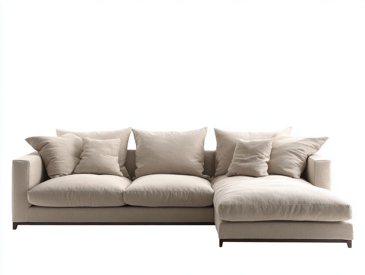 Canapé d’angle en tissu beige 270×170 cm – design contemporain avec coussins moelleux-Shelterano