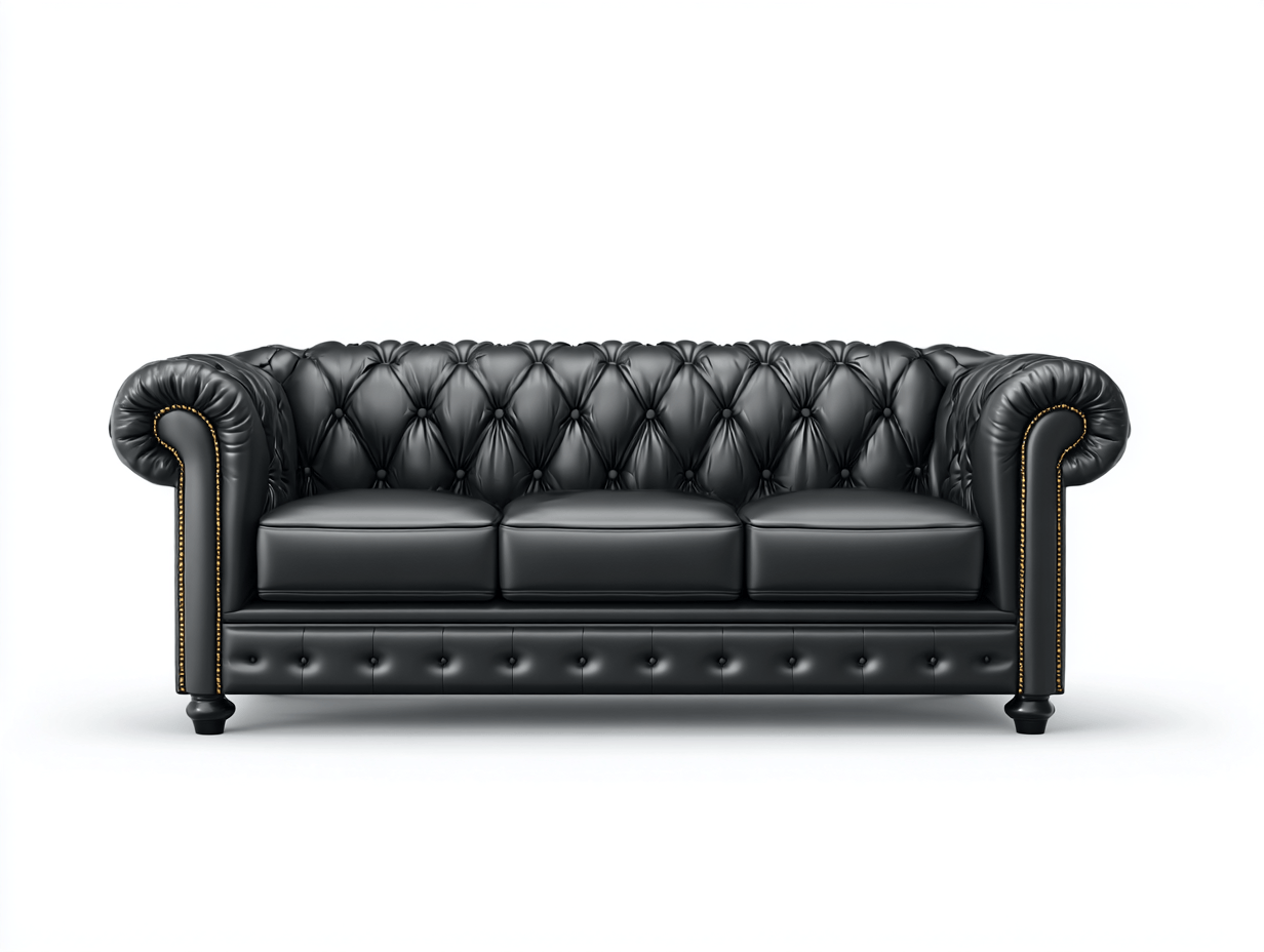 Canapé Chesterfield simili cuir noir 3 places 208×92×85 cm – capitonné avec clous décoratifs – style classique élégant-Shelterano