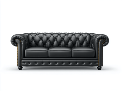 Canapé Chesterfield simili cuir noir 3 places 208×92×85 cm – capitonné avec clous décoratifs – style classique élégant-Shelterano