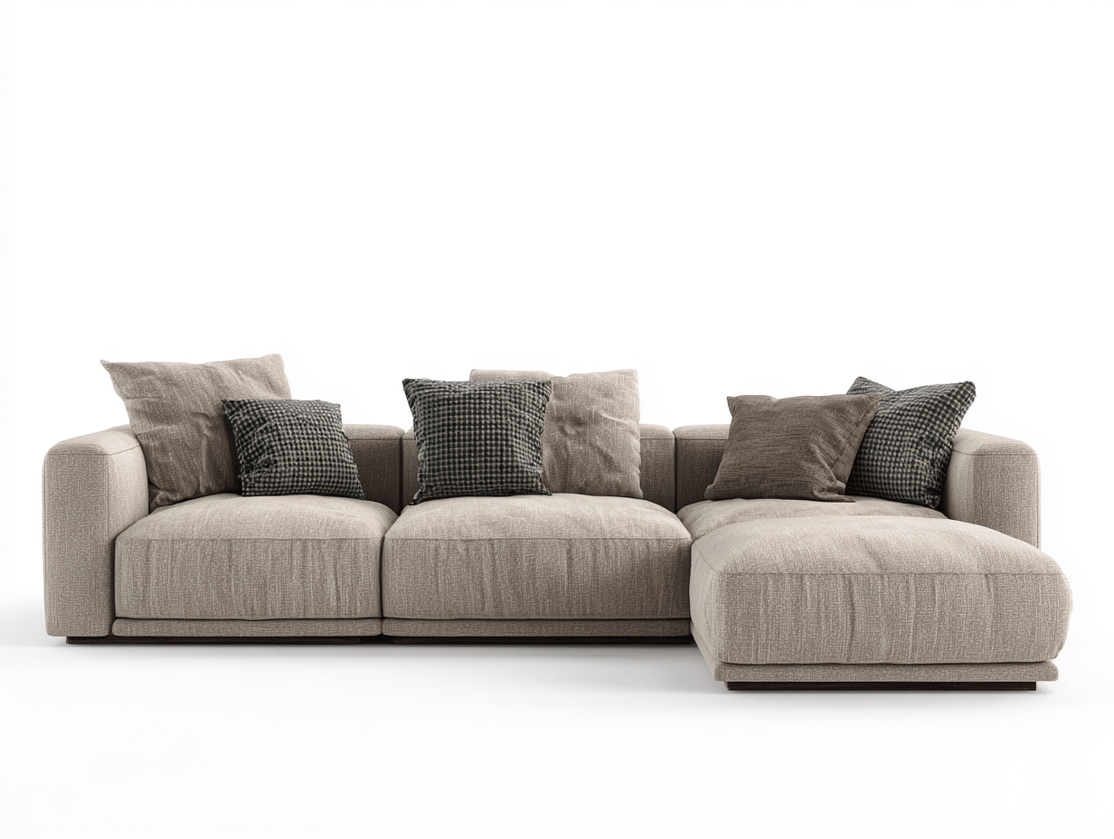 Canapé d’angle – tissu beige 270×170 cm – design moderne avec coussins-Shelterano