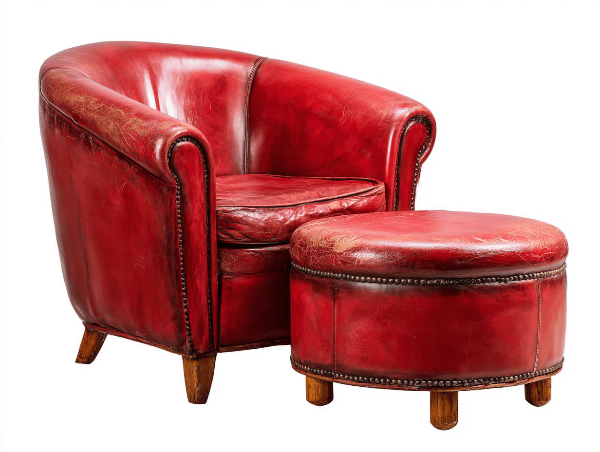 Fauteuil cuir avec repose-pieds 90×82×78 cm – rouge – style club vintage-Shelterano