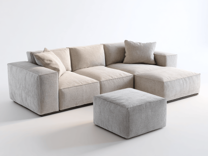 Canapé d’angle – tissu beige 270×175 cm – design modulable avec coussins et pouf-Shelterano