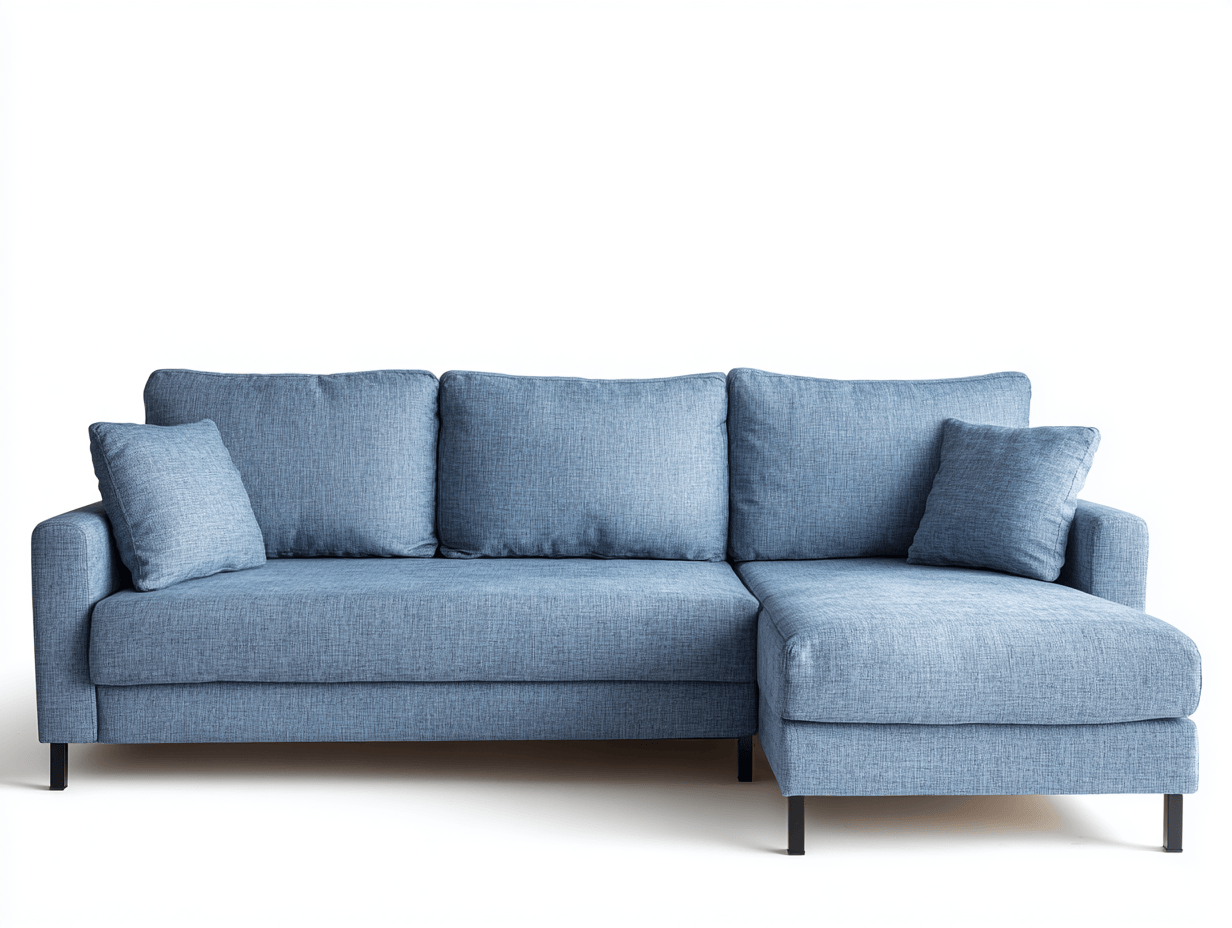 Canapé d’angle en tissu 240×155 cm – bleu – design contemporain avec coussins-Shelterano