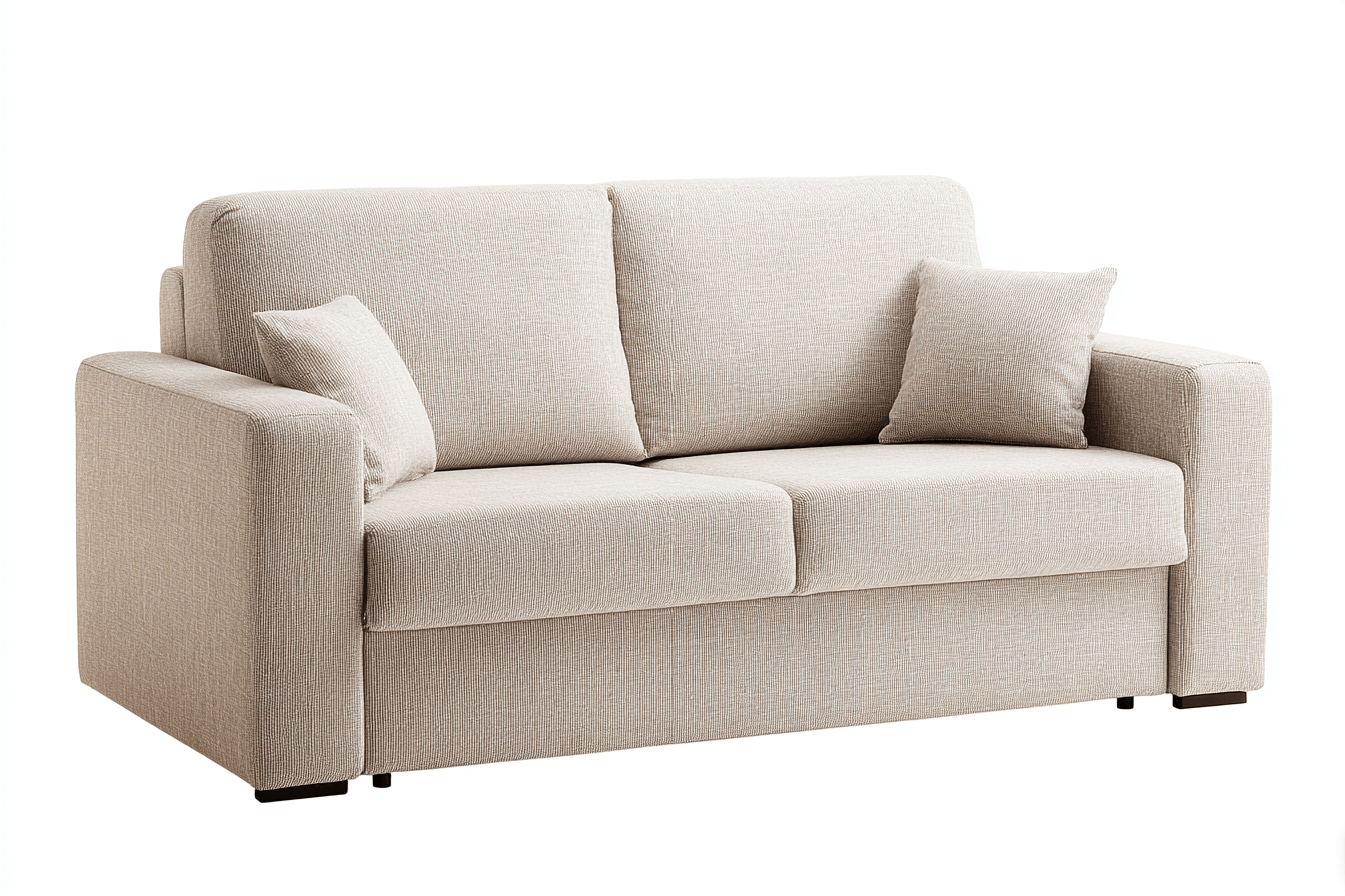 Canapé 2 places en tissu 185×90 cm – beige – style moderne avec fonction convertible et coussins inclus-Shelterano