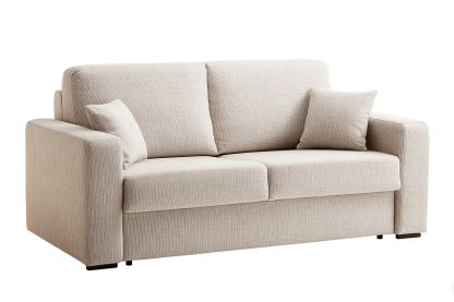 Canapé 2 places en tissu 185×90 cm – beige – style moderne avec fonction convertible et coussins inclus-Shelterano