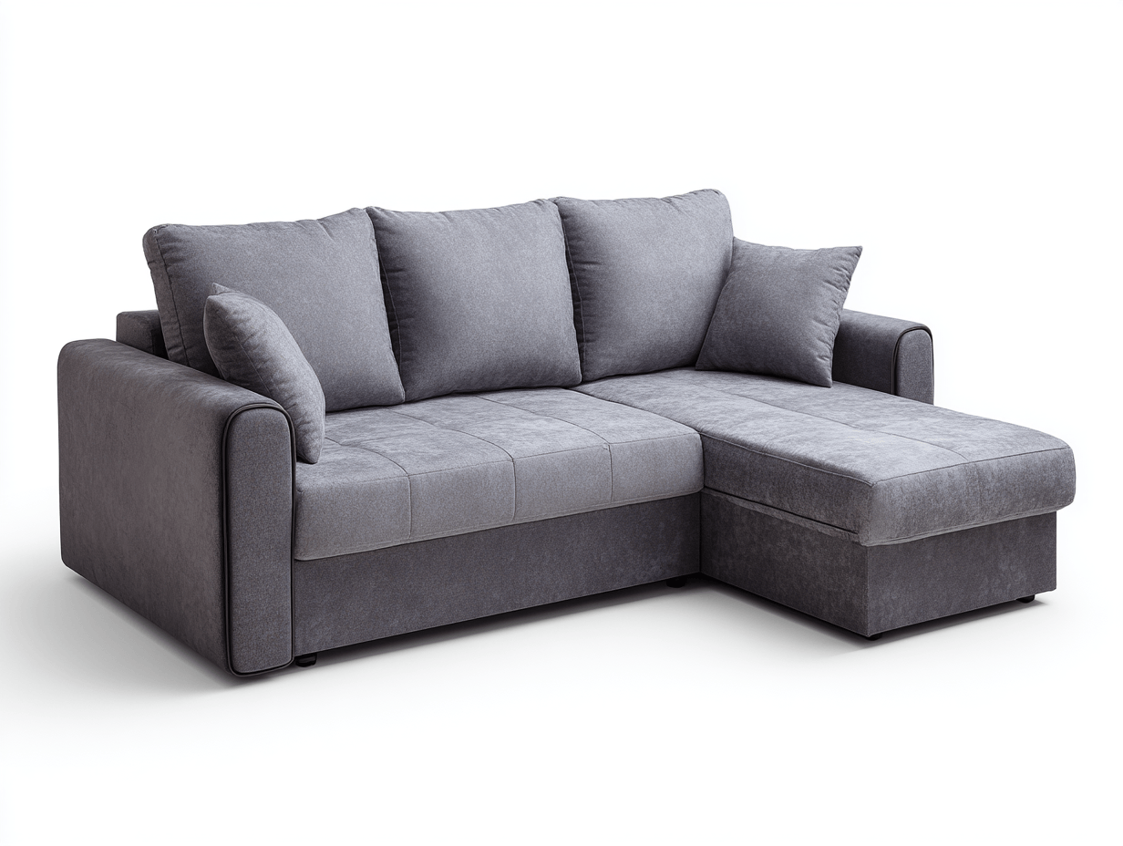 Canapé d’angle en tissu 255×160 cm – gris clair – style moderne avec méridienne et coussins inclus-Shelterano