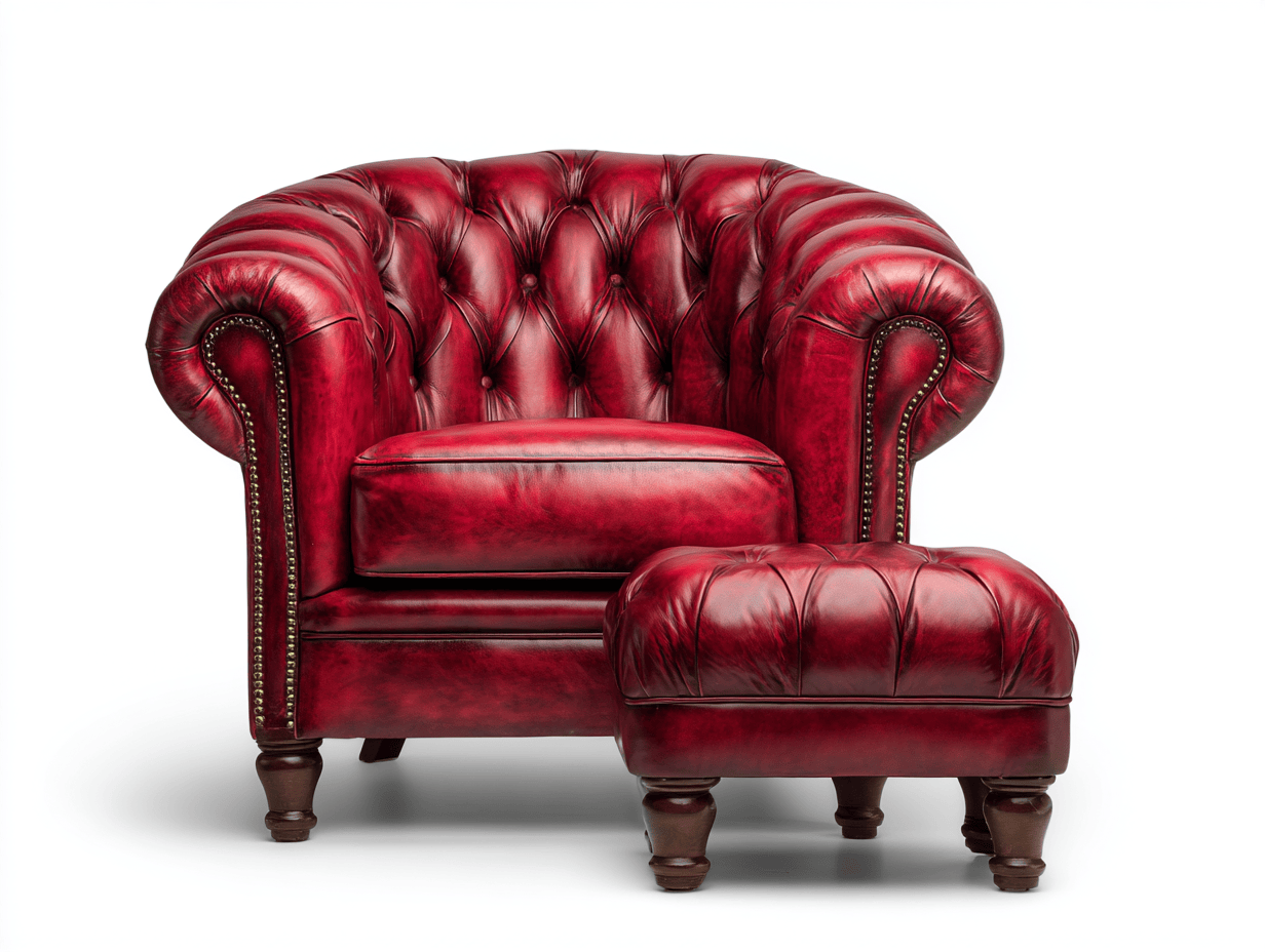 Fauteuil cuir capitonné avec repose-pieds 100×90×82 cm – rouge – style Chesterfield-Shelterano