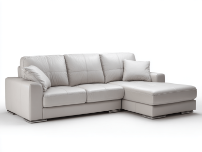 Canapé d’angle en cuir synthétique gris clair 285×175 cm avec méridienne – style moderne avec coussins assortis-Shelterano