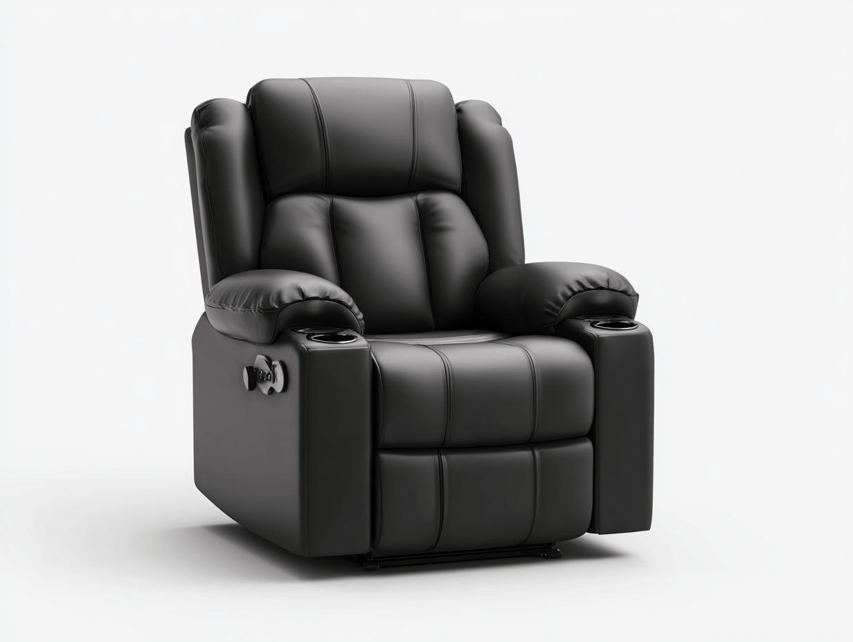 Fauteuil relax cuir 93×97×103 cm – noir – avec double porte-gobelets-Shelterano