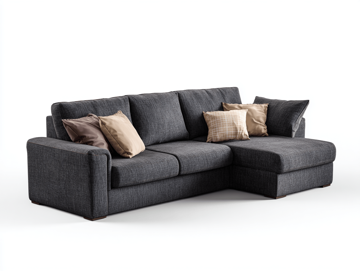 Canapé d’angle méridienne tissu 260×190 cm – gris foncé – avec coussins décoratifs-Shelterano