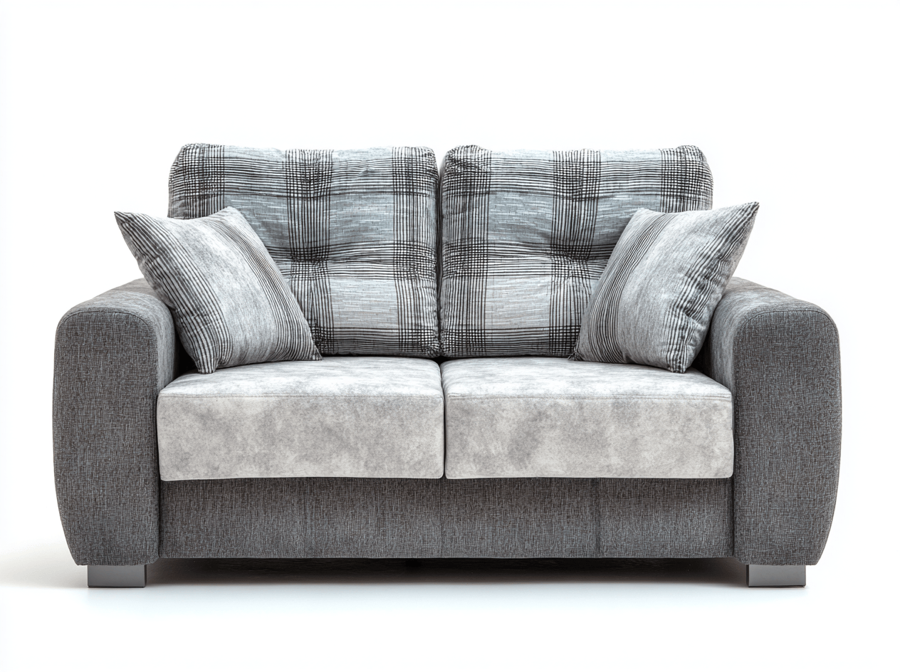 Canapé tissu 2 places 160×90 cm – gris motif à carreaux – style moderne avec coussins décoratifs-Shelterano