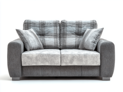 Canapé tissu 2 places 160×90 cm – gris motif à carreaux – style moderne avec coussins décoratifs-Shelterano