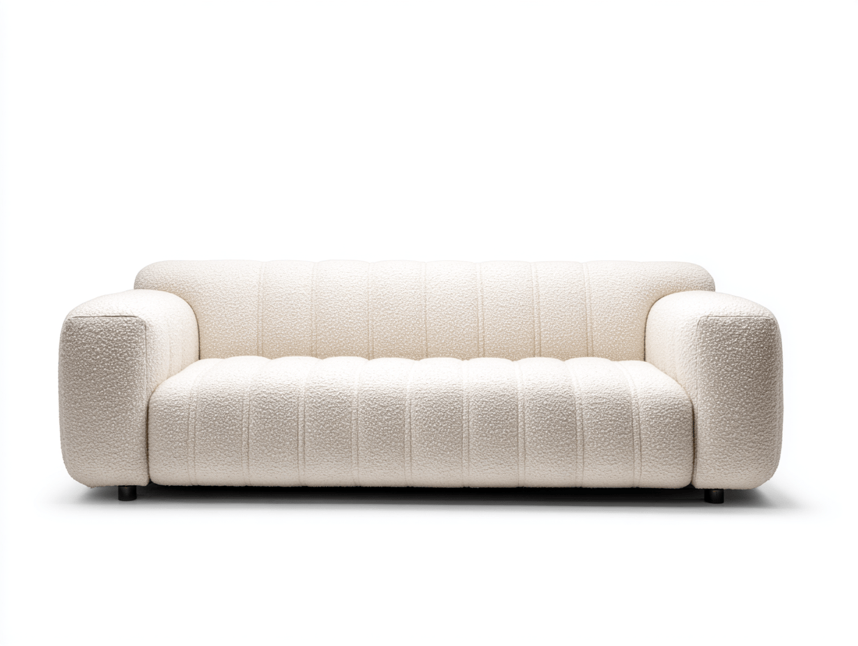 Canapé tissu bouclette 208×94 cm – blanc cassé – style moderne minimaliste à lignes verticales-Shelterano