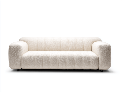 Canapé tissu bouclette 208×94 cm – blanc cassé – style moderne minimaliste à lignes verticales-Shelterano