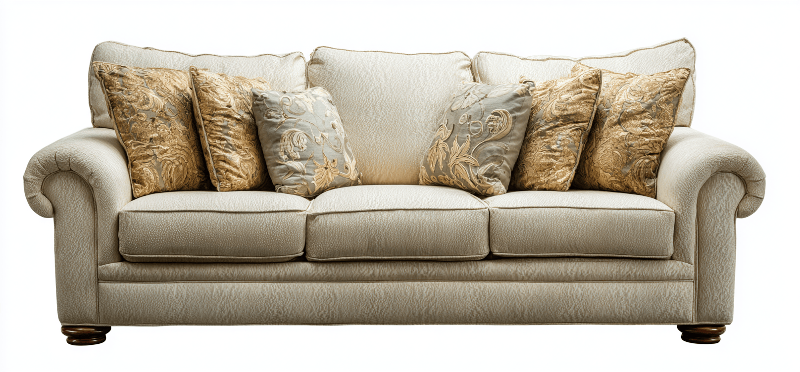 Canapé tissu 3 places 230×95×90 cm – beige clair – style classique avec coussins décoratifs-Shelterano