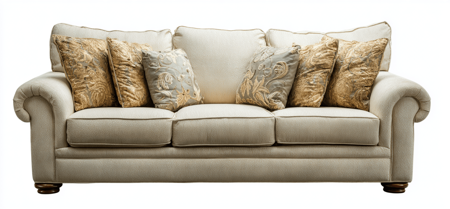 Canapé tissu 3 places 230×95×90 cm – beige clair – style classique avec coussins décoratifs-Shelterano