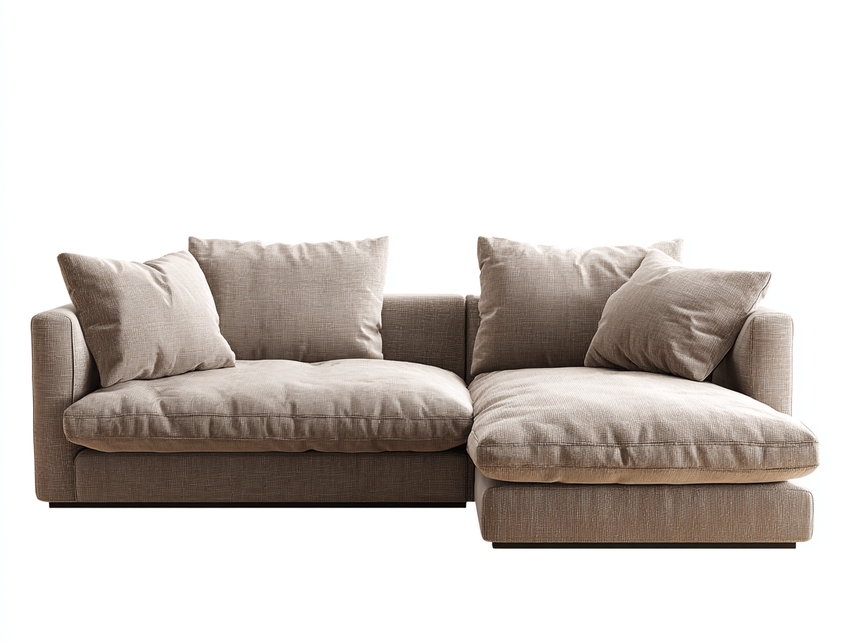 Canapé d’angle en tissu beige 250×160 cm avec méridienne – style moderne avec coussins assortis-Shelterano