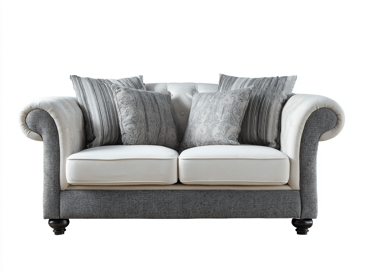 Canapé tissu bicolore gris et blanc 2 places 160×90×92 cm avec coussins – style moderne confortable-Shelterano