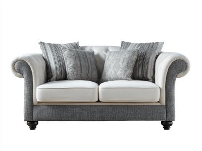 Canapé tissu bicolore gris et blanc 2 places 160×90×92 cm avec coussins – style moderne confortable-Shelterano