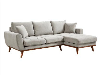 Canapé d’angle en tissu 265×165 cm – gris clair – style scandinave avec méridienne et coussins inclus-Shelterano