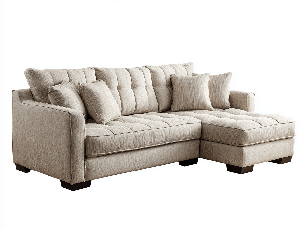 Canapé d’angle capitonné en tissu 265×160 cm – beige – style moderne avec coussins-Shelterano