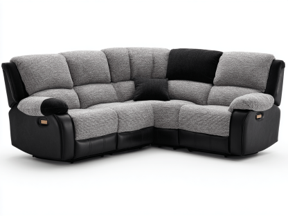 Canapé d’angle tissu et simili cuir 260×200 cm – gris/noir – avec coussins et fonction relax-Shelterano