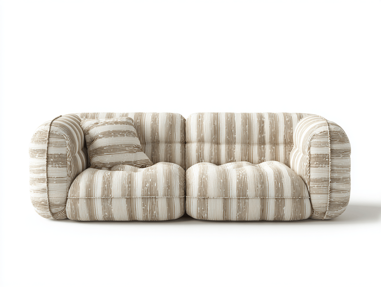 Canapé 2 places tissu 165×90 cm – beige rayé – style moderne avec coussin assorti-Shelterano