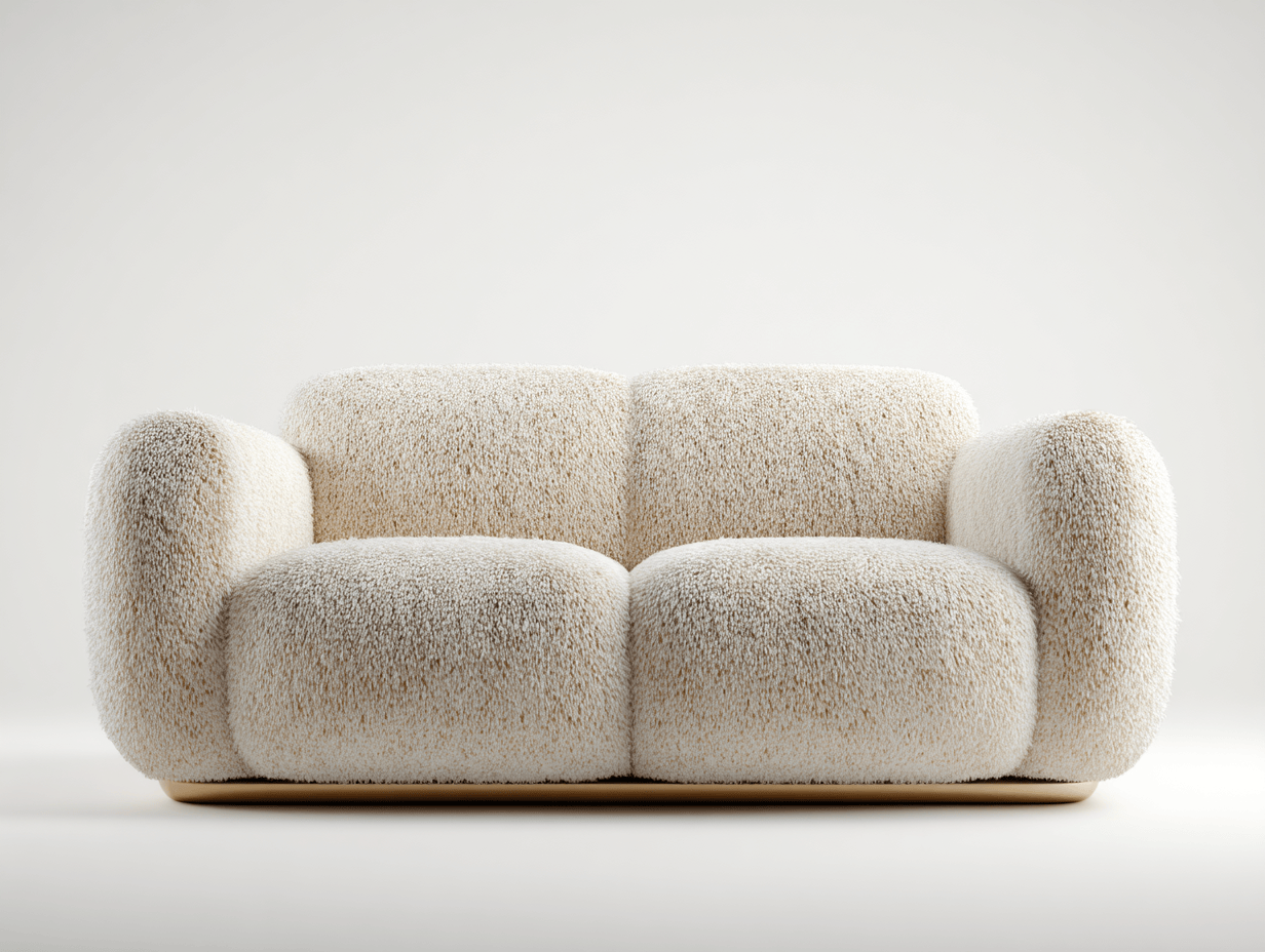 Canapé 2 places tissu bouclette 165×95 cm – beige – design contemporain arrondi-Shelterano