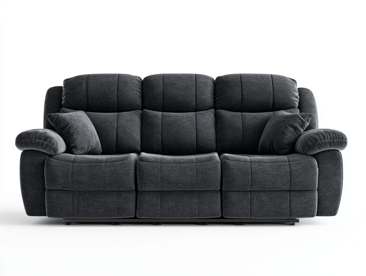 Canapé tissu 3 places 215×100×105 cm – noir – style moderne avec coussins de dossier et accoudoirs rembourrés-Shelterano