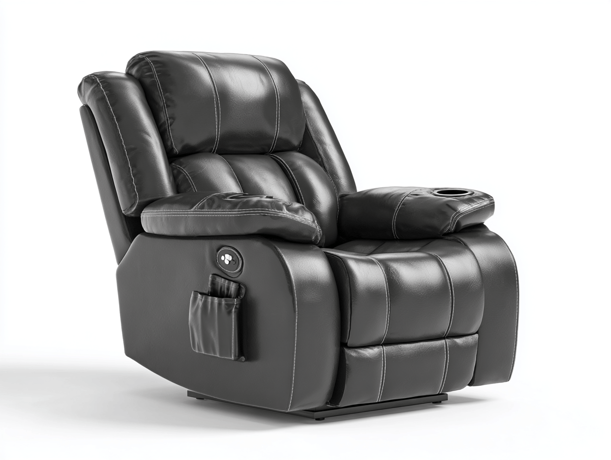 Fauteuil relax cuir 90×95×105 cm – noir – avec porte-gobelet et poche latérale-Shelterano