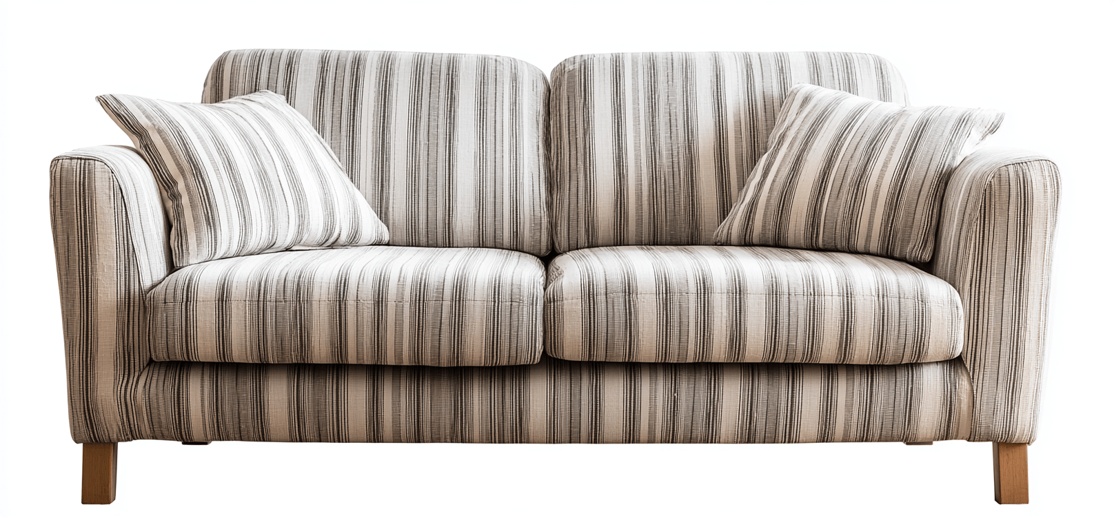 Canapé en tissu 170×88×84 cm – beige à rayures grises – style contemporain avec coussins décoratifs-Shelterano