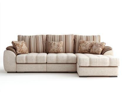 Canapé d’angle – tissu beige et marron à rayures 260×175 cm – style contemporain avec méridienne et coussins-Shelterano