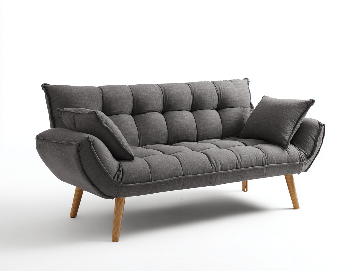 Canapé-lit en tissu 185×80×85 cm – gris foncé – futon moderne avec pieds en bois et accoudoirs inclinables-Shelterano