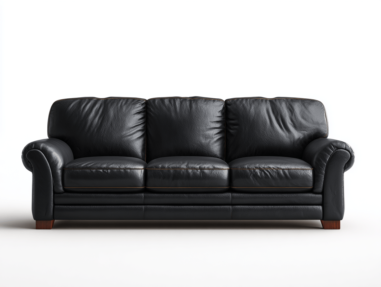 Canapé simili cuir noir 3 places 215×95×92 cm – accoudoirs arrondis – style classique confortable-Shelterano