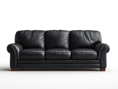 Canapé simili cuir noir 3 places 215×95×92 cm – accoudoirs arrondis – style classique confortable-Shelterano