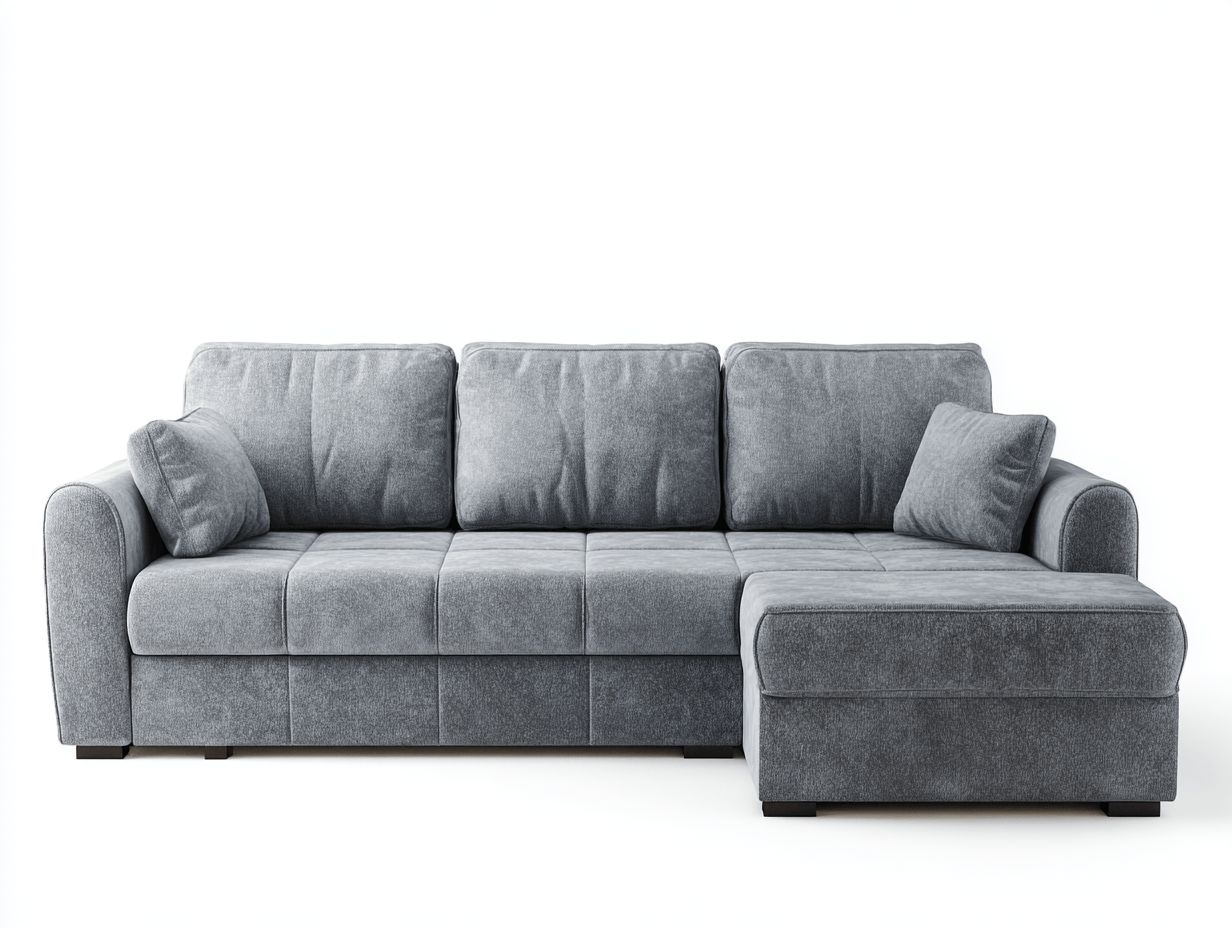 Canapé d’angle en tissu 265×165 cm – gris foncé – style moderne avec méridienne, fonction convertible et coussins inclus-Shelterano