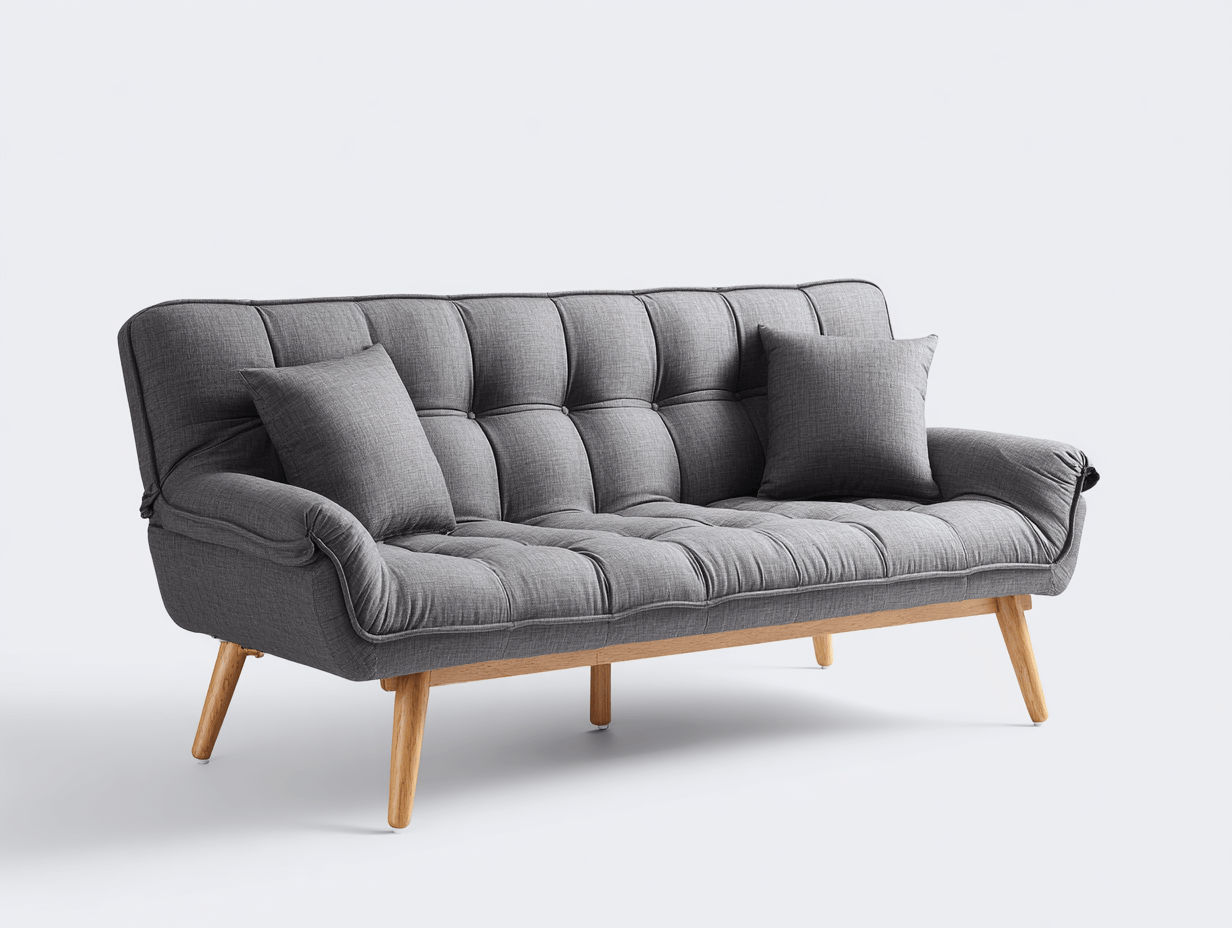 Canapé-lit en tissu 190×85×82 cm – gris – style futon avec coussins et pieds en bois-Shelterano