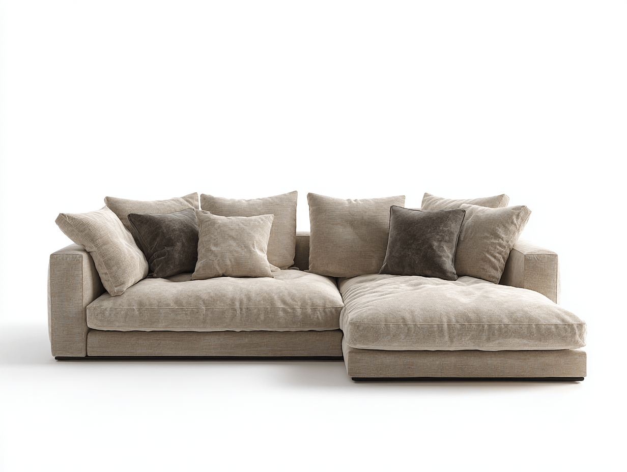 Canapé d’angle – tissu beige 260×165 cm – design contemporain avec coussins-Shelterano
