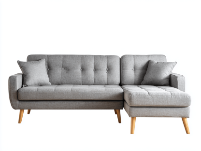 Canapé d’angle en tissu 265×155 cm – gris – avec méridienne et coussins – style scandinave-Shelterano